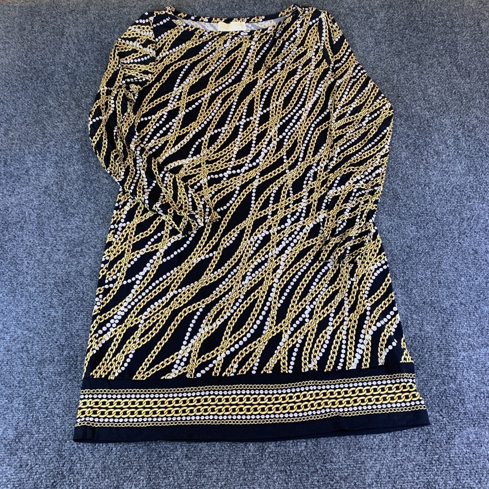 Michael Kors Shift Dress Womens Medium Black Gold Chain Pearl Boat Neck Casual